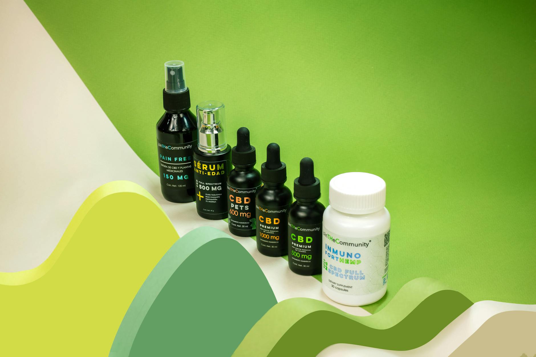 CBD oils and skincare products arranged against a vibrant green backdrop, highlighting clean beauty. - anti inflammatory recipes