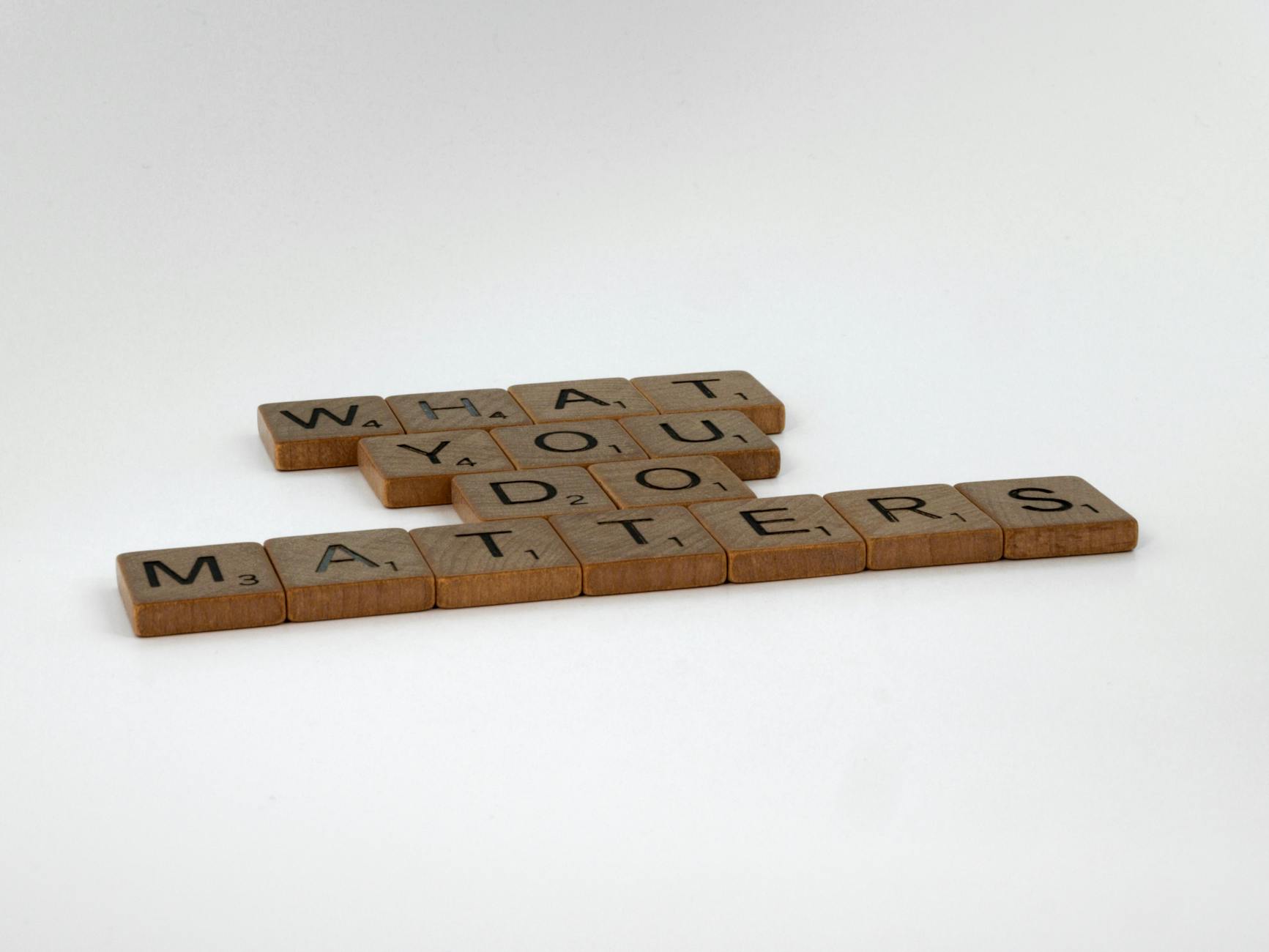 Scrabble tiles form the motivational phrase 'What You Do Matters' on a white background. - what is meditation