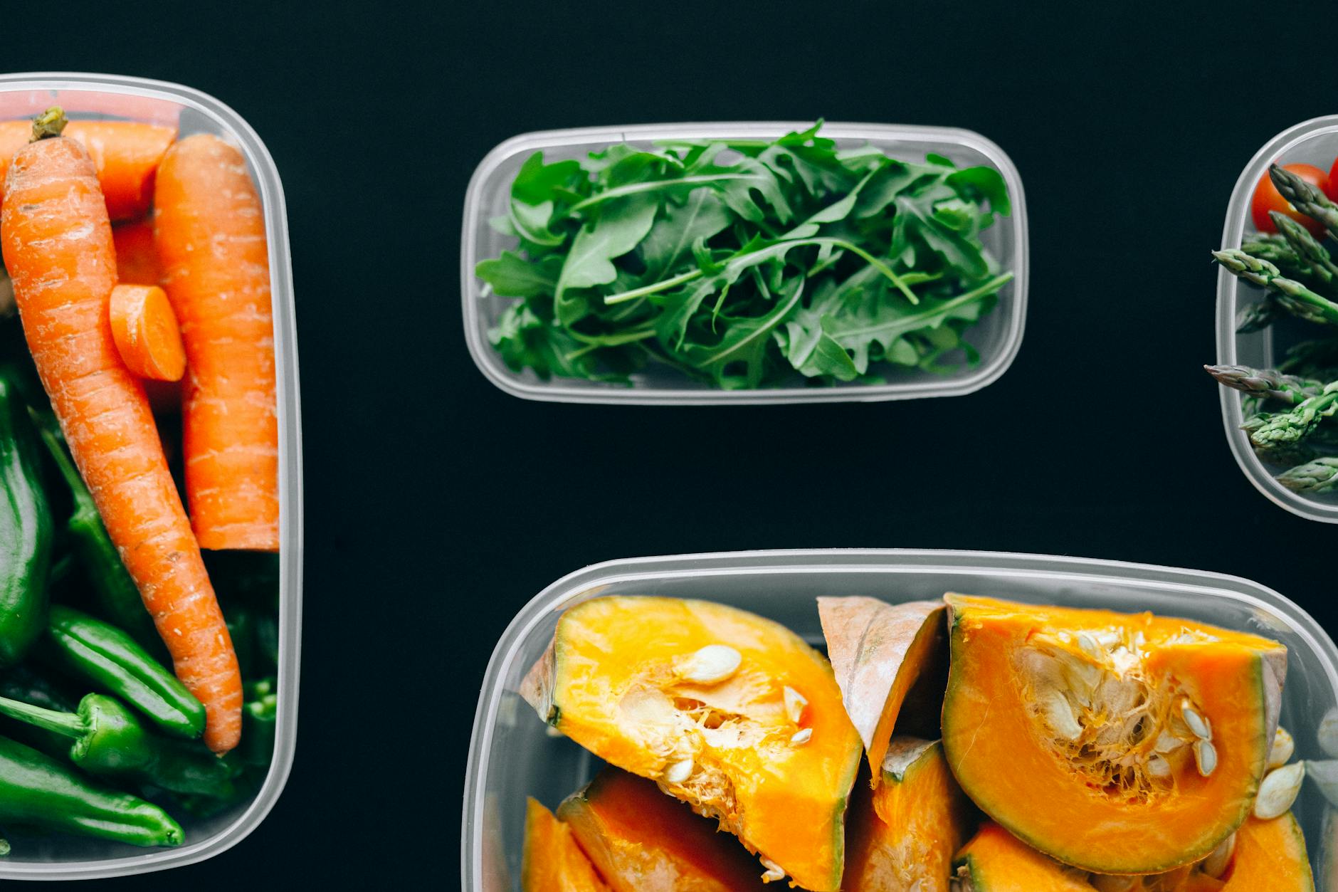 Healthy vegetables stored in plastic containers for fresh and nutritious meals. - meal prep ideas