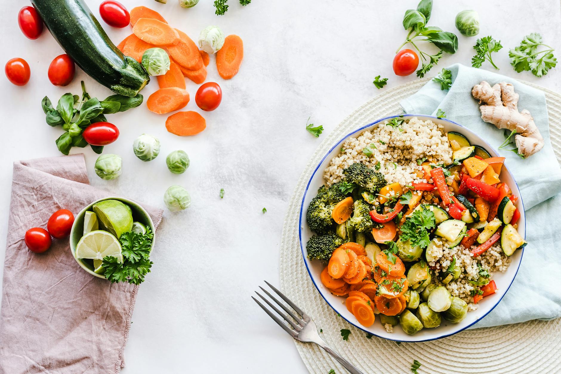 Colorful quinoa salad with fresh vegetables creates a healthy, balanced meal. - anti-inflammatory foods