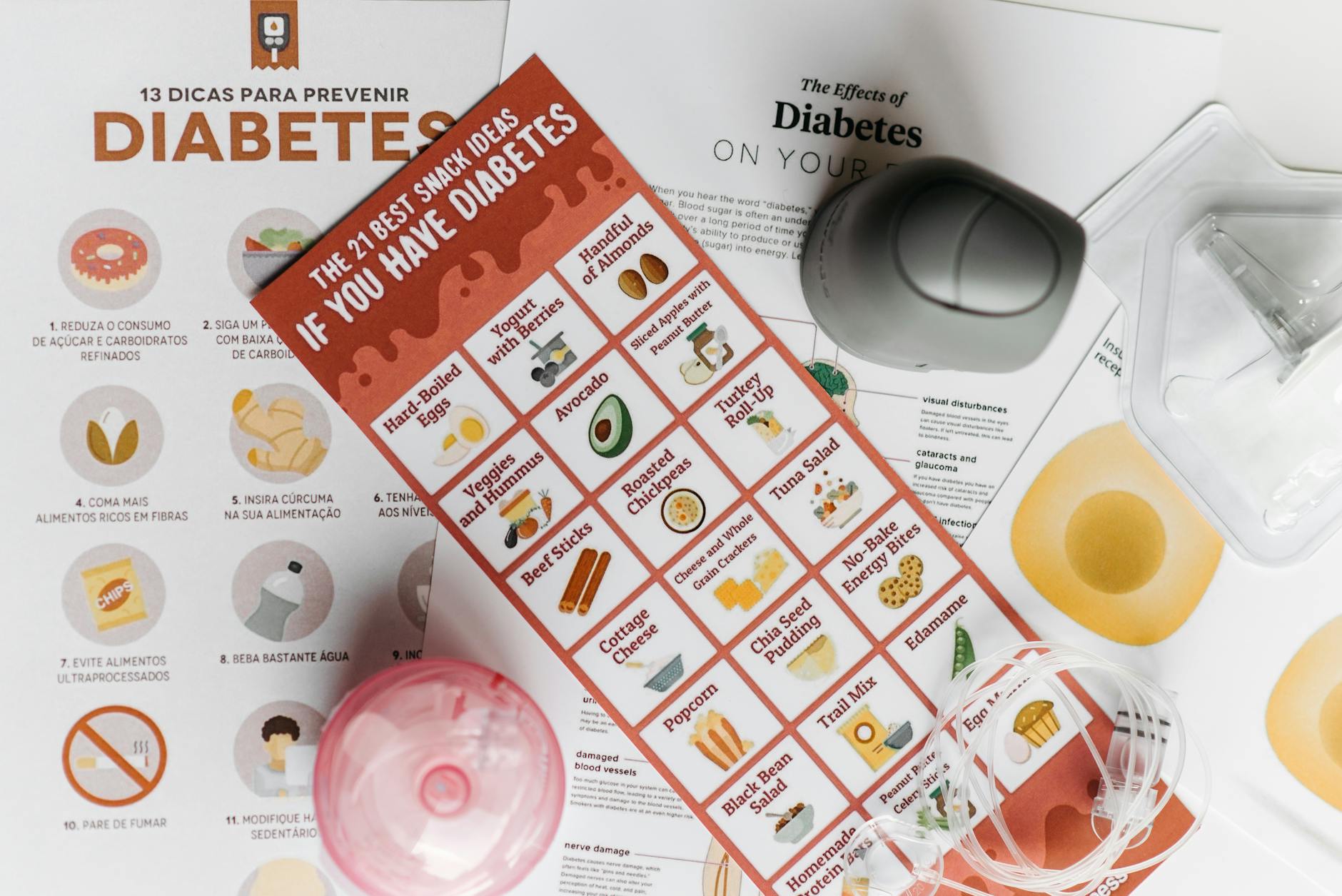 Pamphlets featuring healthy snack choices and diabetes prevention tips. - optimal nutrition guide