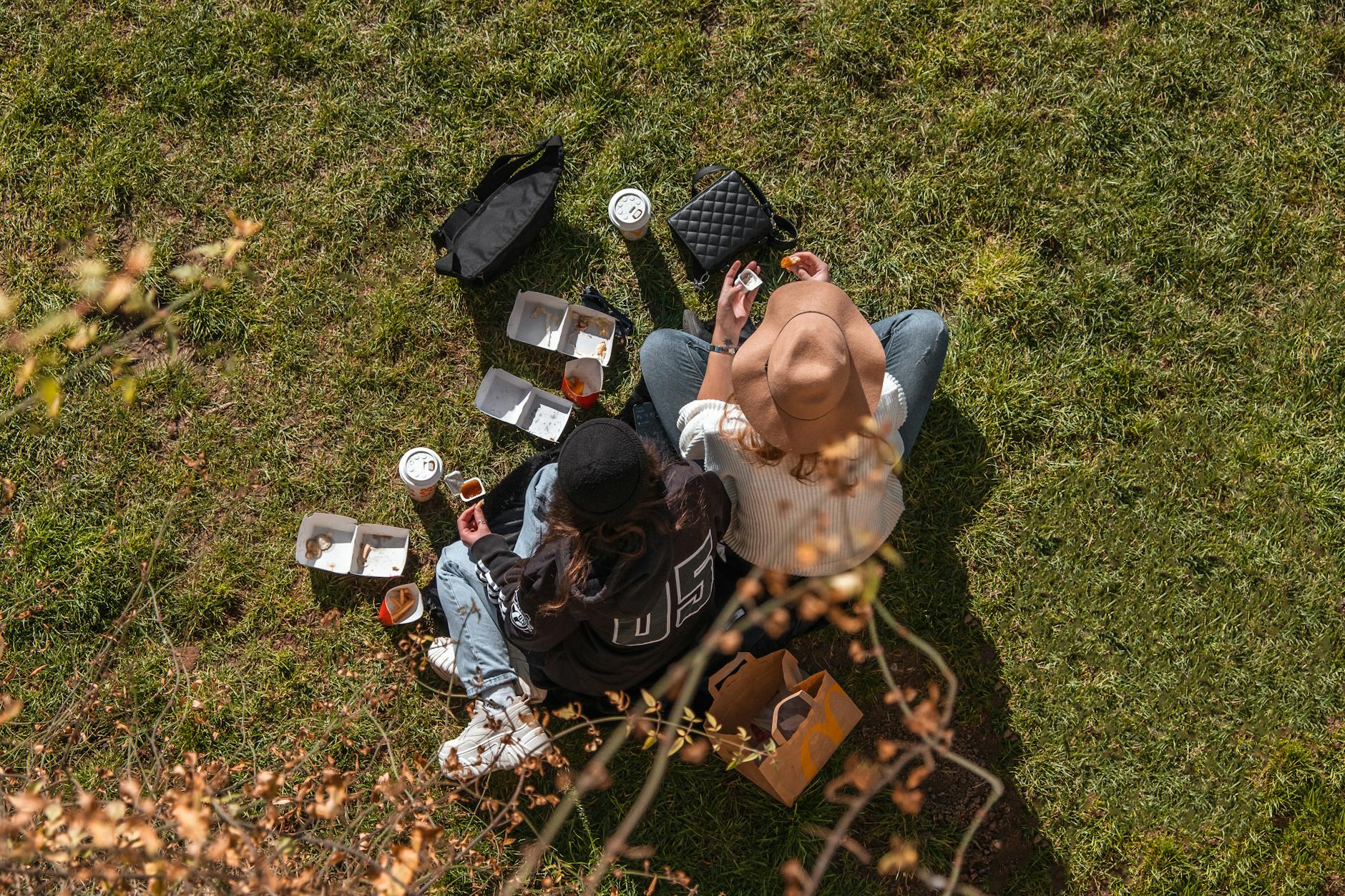 Two women enjoying a relaxed outdoor picnic on a sunny day in Paris. - spring energy lunch